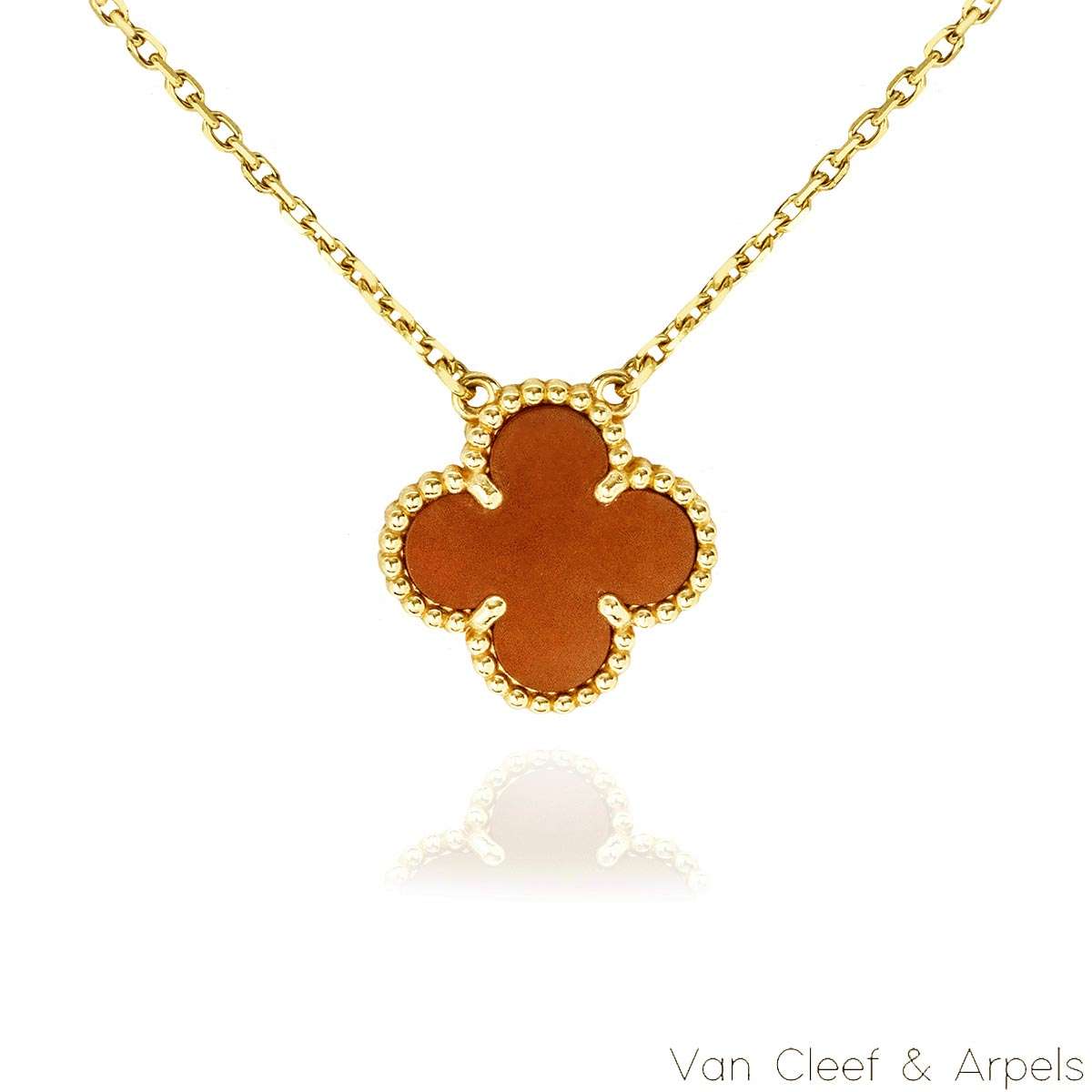 Van Cleef & Arpels Gold Vintage Alhambra Carnelian Necklace VCARD38500